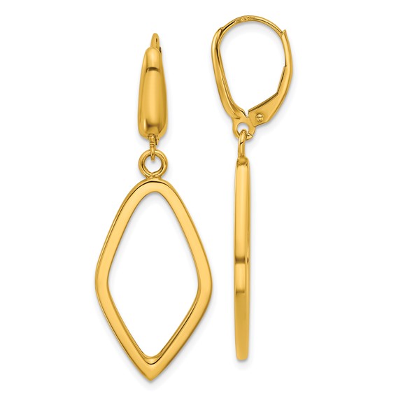 14k Yellow Gold Navette Hoop Leverback Dangle Earrings 1.75in