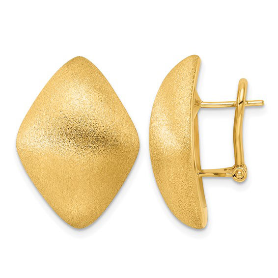 14k Yellow Gold Satin Puffed Kite Button Earrings with Omega Backs