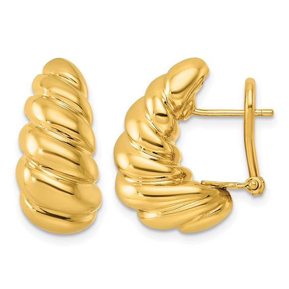 14k Yellow Gold Polished Twisted Crescent Earrings with Omega Back