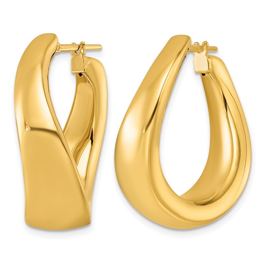 14k Yellow Gold Twisted U-Shape Hoop Earrings 1.2in
