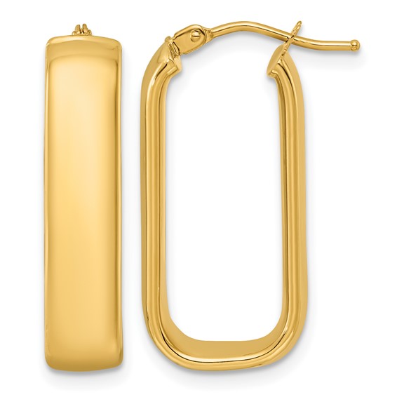 14k Yellow Gold Elongated Rectangular Hoop Earrings 1in
