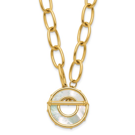 14k Yellow Mother of Pearl and Oval Link Toggle Necklace