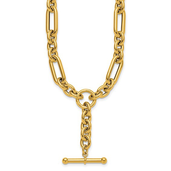 14k Yellow Gold Chunky T Bar Necklace with Mixed Links 18in