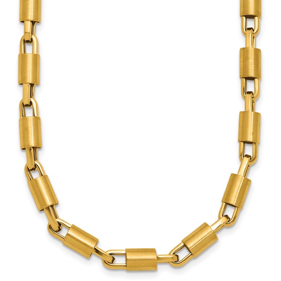 14k Yellow Gold Padlock Link Necklace with Polished and Brushed Finish