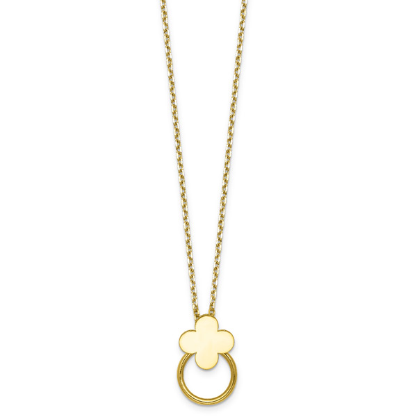 14k Yellow Gold Clover and Open Circle Necklace