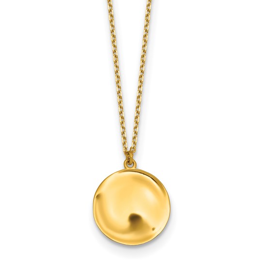 14k Yellow Gold Solid Wavy Circle Disc Necklace