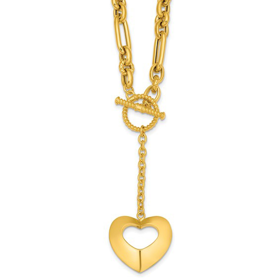 14k Yellow Gold Mixed Link Heart Drop  Necklace with Toggle Clasp