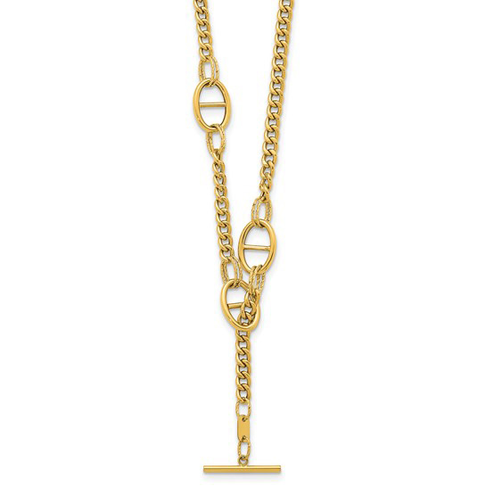 14k Yellow Gold T Bar Necklace with Curb and Mariner Links 24in