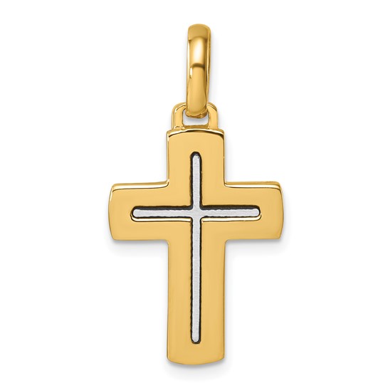 14k Two-tone Gold Block Latin Cross Pendant 7/8in