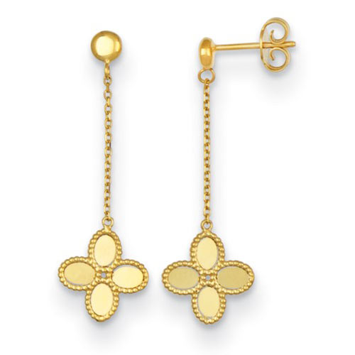 14k Yellow Gold Clover Chain Link Drop Earrings