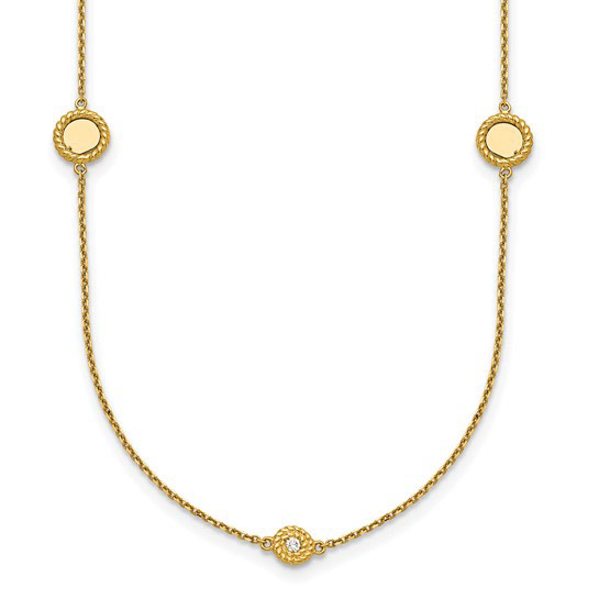 14k Yellow Gold 0.15 ct tw Diamond Station Necklace with Discs 36in