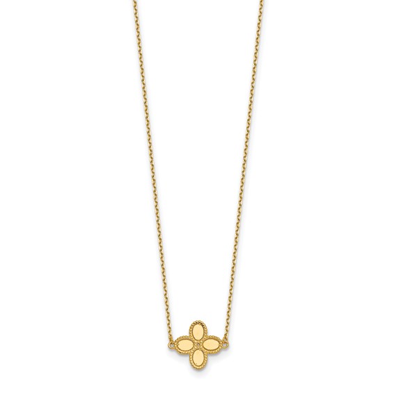 14k Yellow Gold Clover Necklace with Rope Border