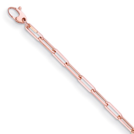 14k Rose Gold 7.5in Flat Paper Clip Link Bracelet 4mm Wide