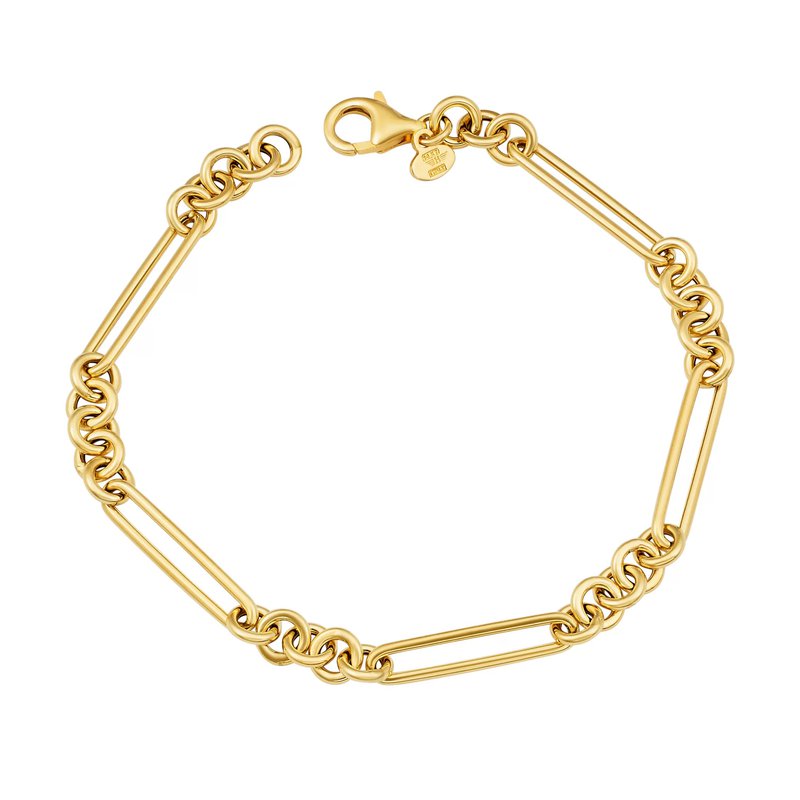 Herco 14k Yellow Gold 7.5in Mixed Paper Clip and Round Link Bracelet 5.3mm Wide