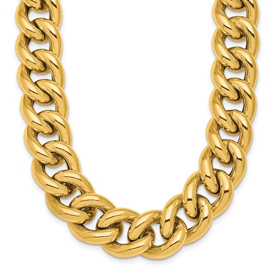 14k Yellow Gold 24in Italian Curb Link Necklace 14.8mm Wide