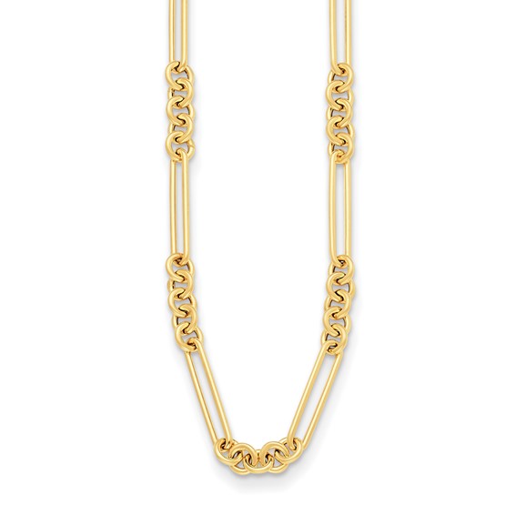 Herco 14k Yellow Gold Mixed Round and Paperclip Link Necklace 18in