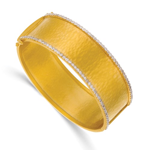14k Yellow Gold 0.45 ct tw Diamond Hammered Bangle Bracelet