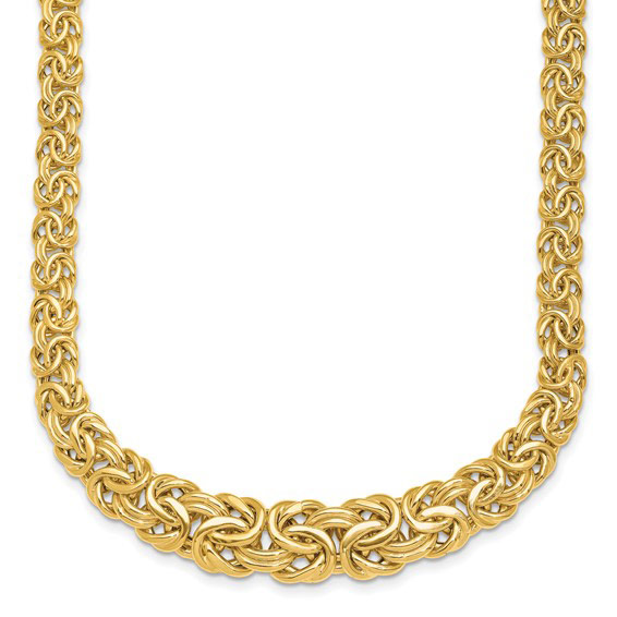 14k Yellow Gold Byzantine Chain Graduated Necklace 20in