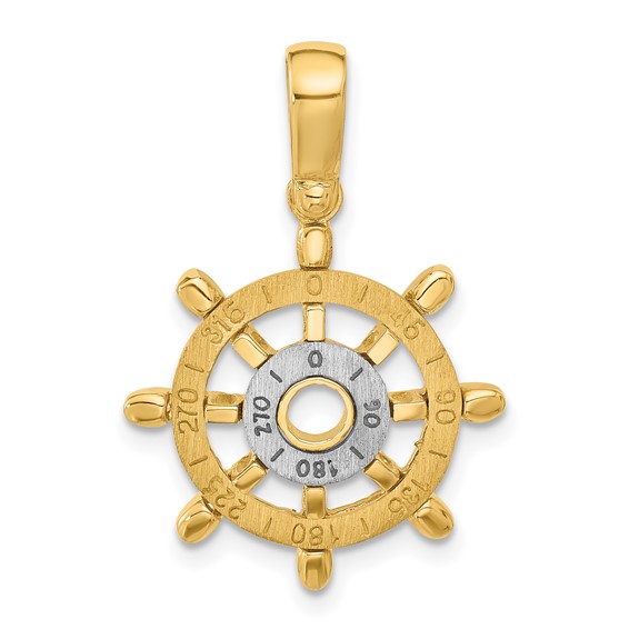14k Two-Tone Gold Ship's Wheel Pendant 3/4in