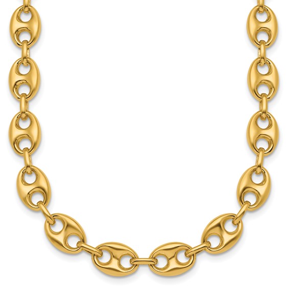 14k Yellow Gold 18in Puffed Mariner Link Charm Necklace 8.4mm Thick