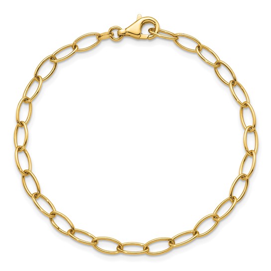 14k Yellow Gold Italian Long Open Oval Link Bracelet 7.5in