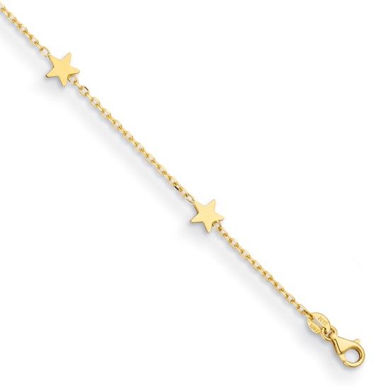 14k Yellow Gold Stars Station Charm Bracelet 7.25in