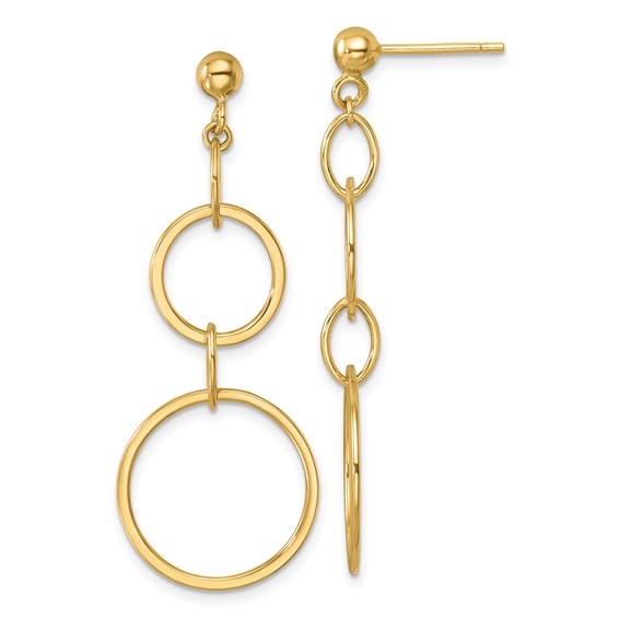 14k Yellow Gold Circle Link Dangle Earrings