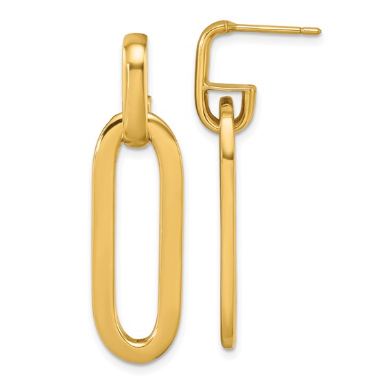 14k Yellow Gold Paperclip Link Post Dangle Earrings 1.5in