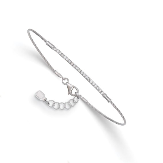 14k White Gold .21 ct tw Diamond Bar Wire Cable Bracelet