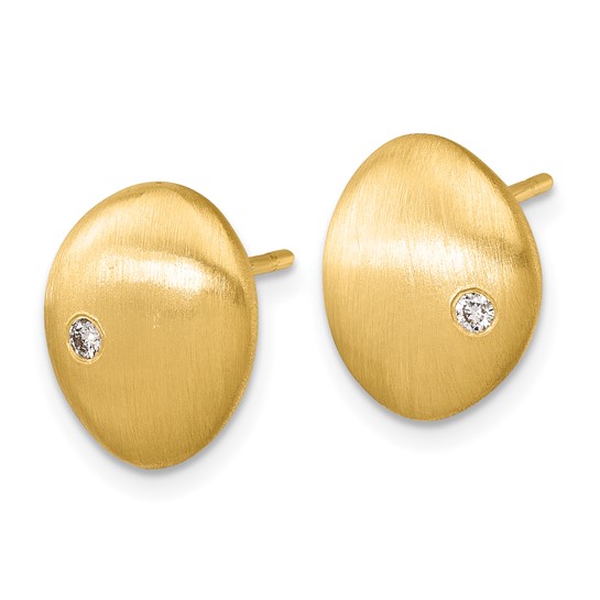 14k Yellow Gold Satin Pebble Button Earrings with Diamonds