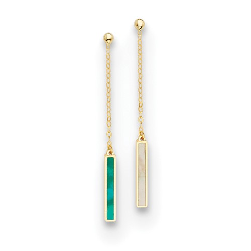 14k Yellow Gold Turquoise and Mother of Pearl Bar Drop Earrings