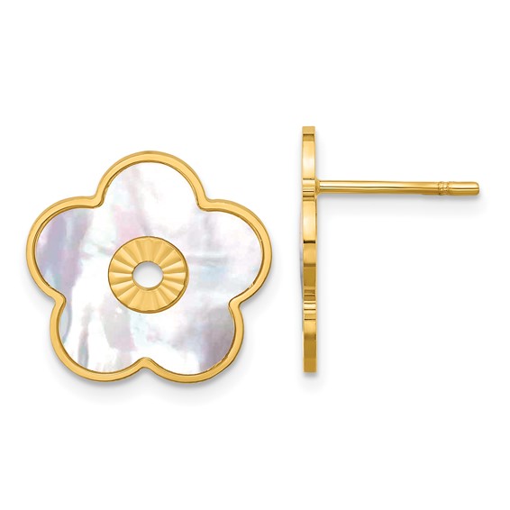 14k Yellow Gold Mother of Pearl Flower Earrings