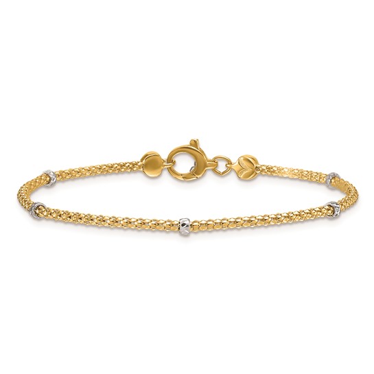 14k Two-Tone Gold Bead with Popcorn Link Bracelet 7.25in