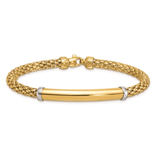 14k Two-tone Gold Popcorn Mesh Bar Bracelet 7.5in