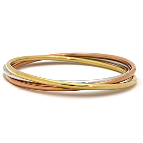 14k Tri-Color Gold Set of 3 Slip-On Bangle Bracelet