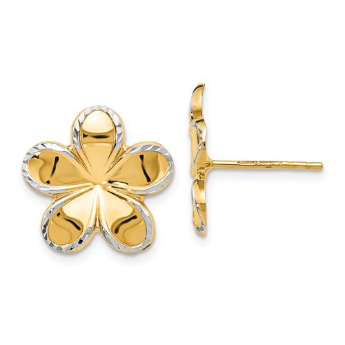 14k Yellow Gold Rhodium Flower Earrings
