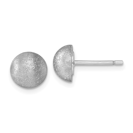 18k White Gold Satin 8mm Button Post Earrings