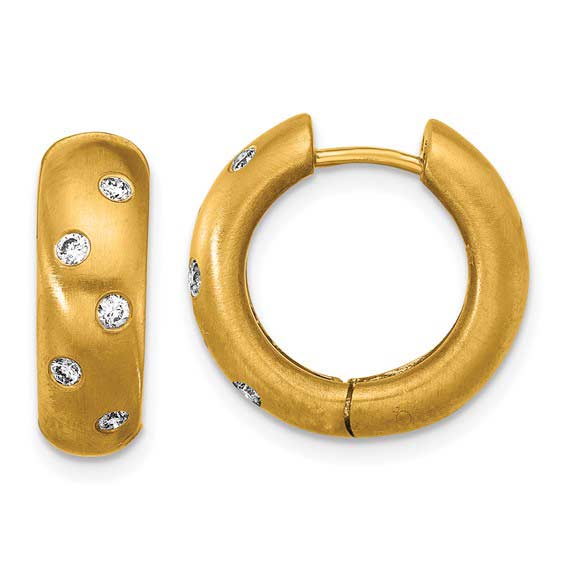 18k Yellow Gold .20 ct tw Diamond Hinged Round Hoop Earrings with Satin Finish