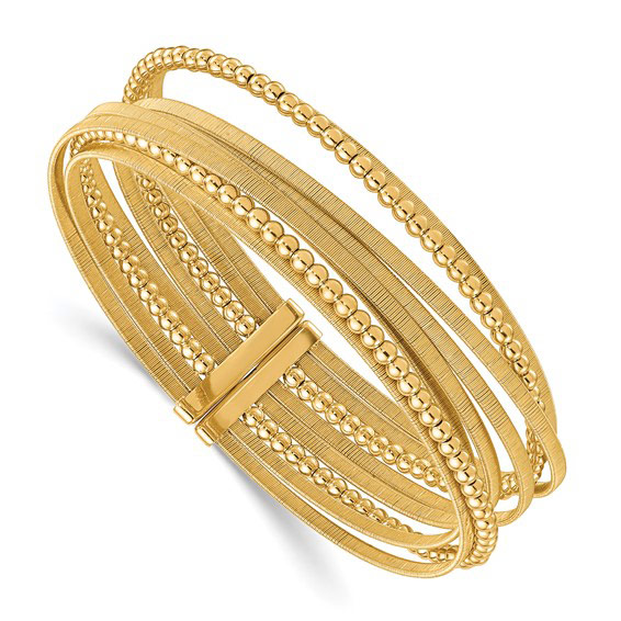 18k Yellow Gold Beaded and Textured Multi-Row Cuff Bangle Bracelet