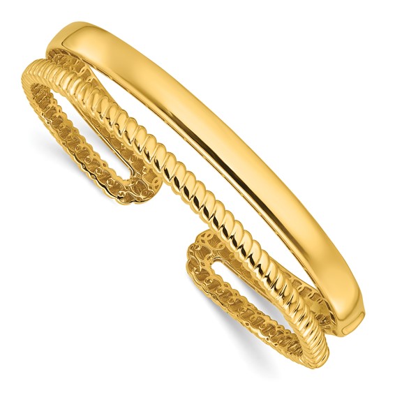 18k Yellow Gold Polished and Twisted Hinged Cuff Bangle Bracelet
