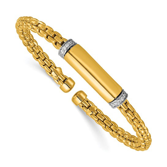 18k Yellow Gold .22 ct tw Diamond Round Box Cuff Bangle Bracelet
