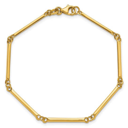 18k Yellow Gold Slender Bar and Circle Link Bracelet
