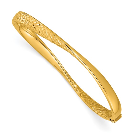 18k Yellow Gold Twisted and Diamond-cut Bangle Bracelet