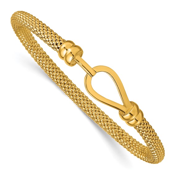 18k Yellow Gold Teardrop Hook Popcorn Mesh Stretch Bracelet