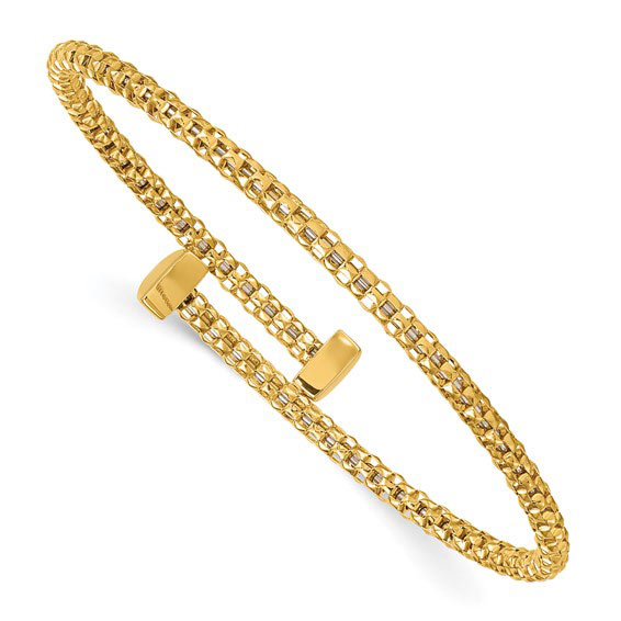 18k Yellow Gold Popcorn Mesh Flexible Bangle Bracelet