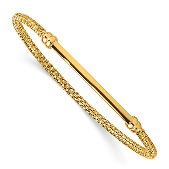18k Yellow Gold Popcorn Mesh Stretch Bracelet with Bar Accent