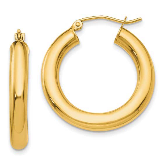 18k Yellow Gold 3/4in Classic Round Hoop Earrings 4mm Thick