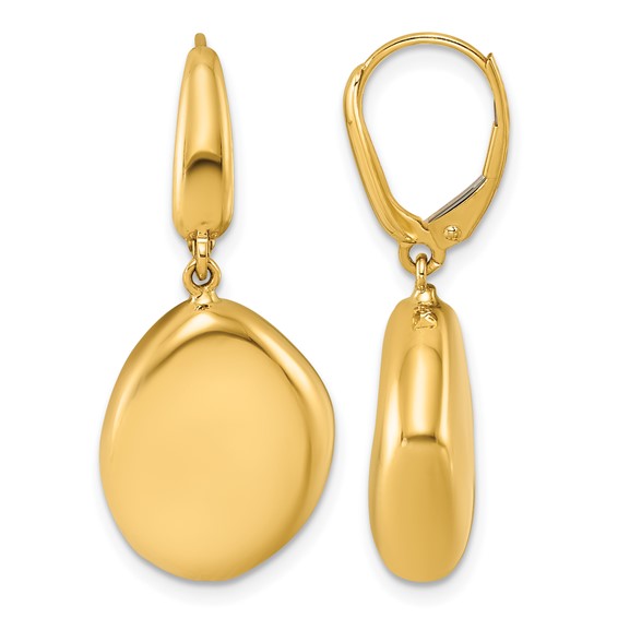 18k Yellow Gold Pebble Leverback Dangle Earrings