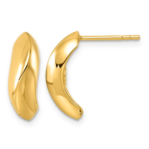 18k Yellow Gold Wavy J-Hoop Earrings