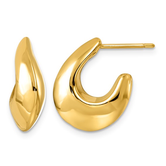 18k Yellow Gold Knife Edge Oval Post Hoop Earrings